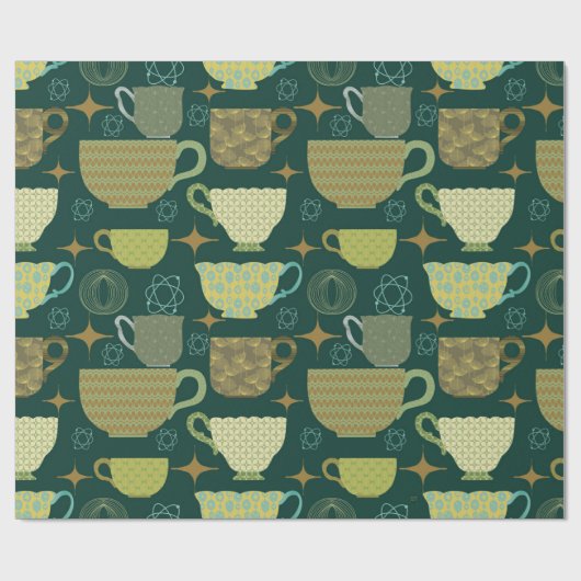 Papier Cadeau Mi-siècle moderne teacup vert foncé (Plat)