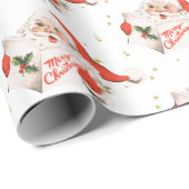 Papier Cadeau Mi-siècle Noël Caroling Santa Claus (Coin rond)