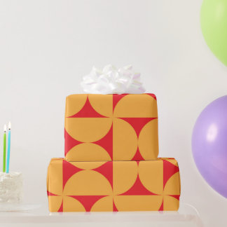 Papier Cadeau Mi-siècle Orange demi-cercles Motif sur rouge