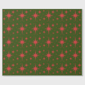 Papier Cadeau Mi-siècle Rétro Star de Noël Motif Rouge Vert (Plat)