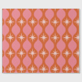Papier Cadeau Mi-siècle Starburts sur Orange Pink Ogee Motif (Plat)