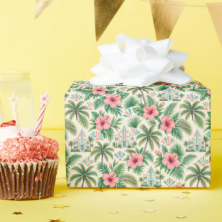 Papier Cadeau Miami Art Déco Hibiscus Palmier Tropical