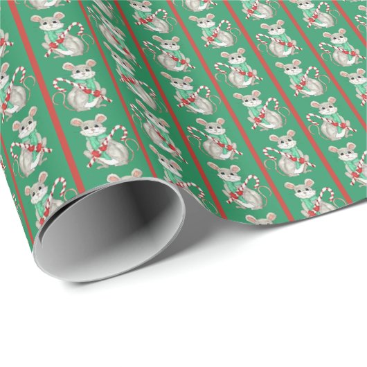 Papier Cadeau Mice and Candy Canes Wrapping Paper (Coin rond)