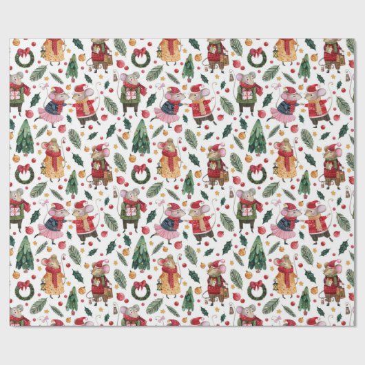 Papier Cadeau Mice de Noël (Plat)