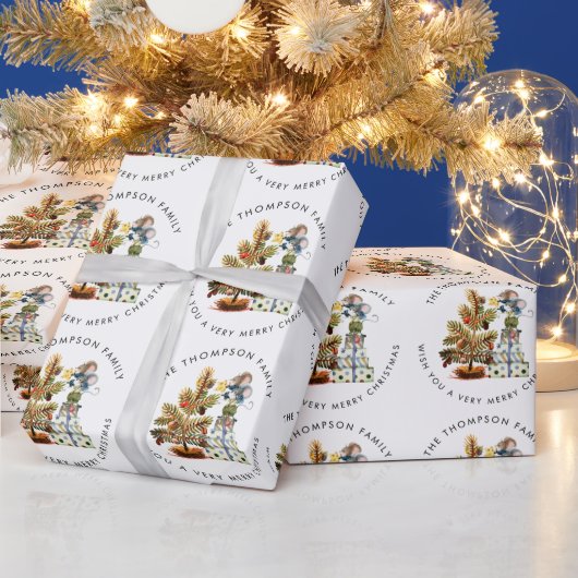 Papier Cadeau Mice Motif Joyeux sapin de Noël Nom (Vacances)