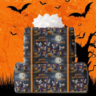 Papier Cadeau Mice Wizards Citrouilles Halloween Anniversaire Aj