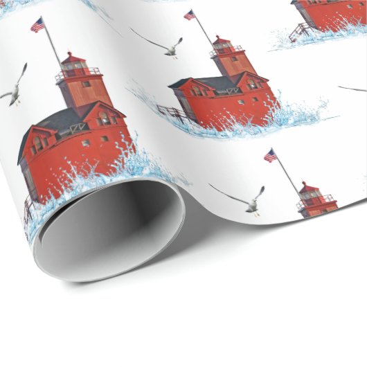 Papier Cadeau Michigan Big Red Lighthouse (Coin rond)