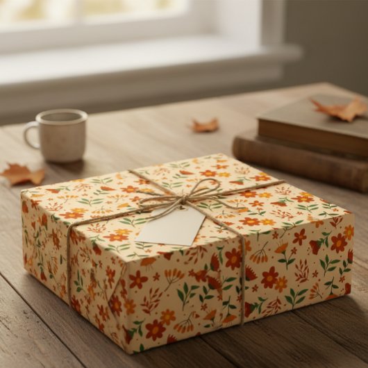 Papier Cadeau Micro Autumnal Flower and Leaf Pattern Gift Wrap