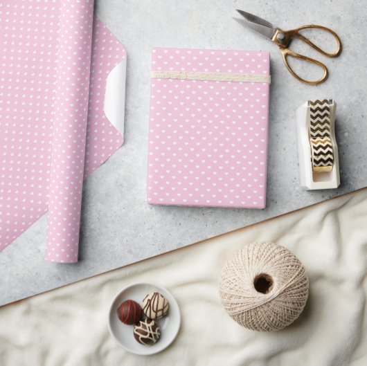Papier Cadeau Micro cœurs blancs - Rose clair (Artisanat)