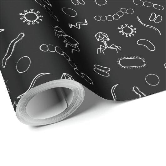 Papier Cadeau Microbiologie - Blanc sur noir (Coin rond)
