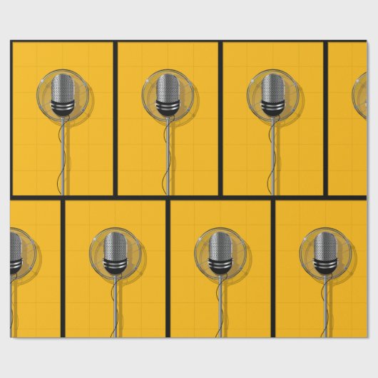 Papier Cadeau Microphone Rétro sur Jaune Gras (Plat)