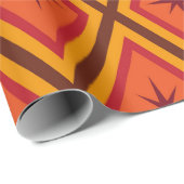 Papier Cadeau Mid Century Brown Stars sur diamants rétro (Coin rond)