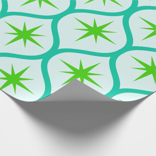 Papier Cadeau Mid-Century Green Starbursauts sur Motif Ovals (Coin)