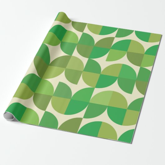Papier Cadeau Mid Century Moderne demi cercles vert motif (Déroulé)