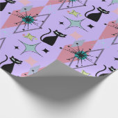 Papier Cadeau Mid Century Moderne Étoiles et Chats Motif Lavande (Coin)