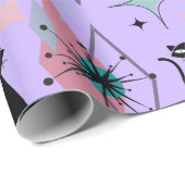 Papier Cadeau Mid Century Moderne Étoiles et Chats Motif Lavande (Coin rond)