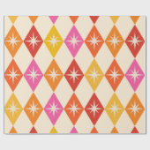 Papier Cadeau Mid-Century Moderne Starbursauts sur Diamants Rétr (Plat)