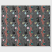 Papier Cadeau Mid Century Moderne Stations et Chats Motif Grey (Plat)