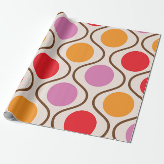 Papier Cadeau Mid Century Orange, rose et rouge sur les formes O