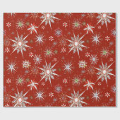 Papier Cadeau Mid-Century Snowflakes Galore On Red (Plat)