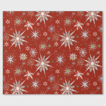 Mid-Century Snowflakes Galore On Red