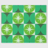 Papier Cadeau Mid Century Starbursts on Lime Mint Green circles  (Plat)