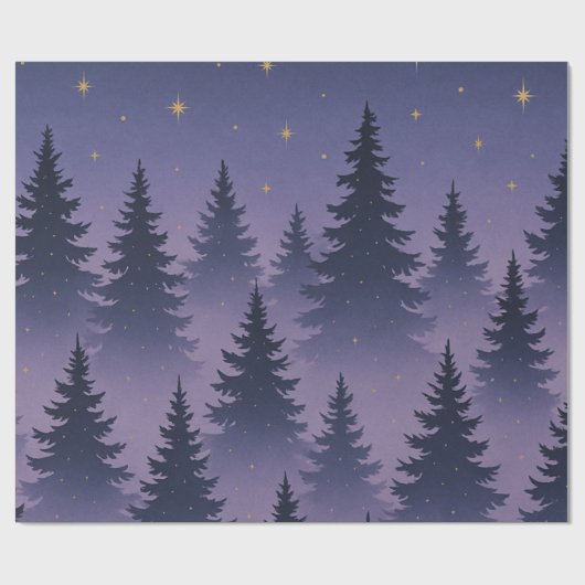 Papier Cadeau Midnight Forest Wrapping Paper – Starry Night Pine (Plat)