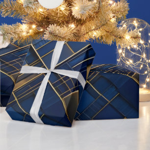 Papier Cadeau Midnight Gold Déco : Géométrique Bleu Nuit Luxueux