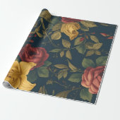Papier Cadeau Midnight Victorian Floral – Yellow Lilies & Roses  (Déroulé)
