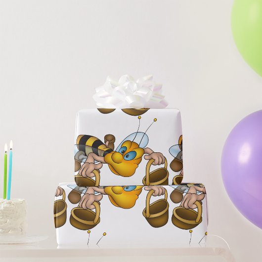 Papier Cadeau Miel abeille avec paniers Amusants Animation Bee