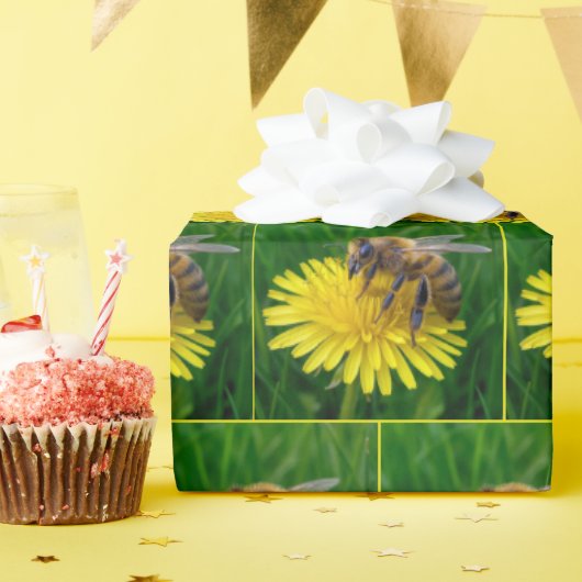 Papier Cadeau Miel abeille sur un Dandelion Jaune (Fête d'anniversaire)
