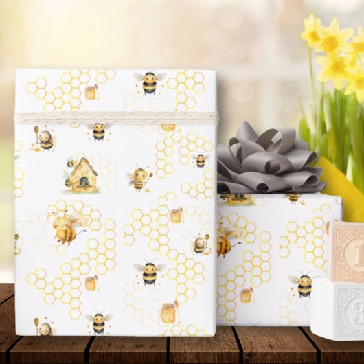 Papier Cadeau Miel Bee Baby shower neutre