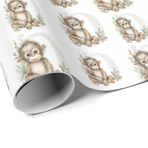 Papier Cadeau Mignon alphabet d'animaux bébé aquarelle Orangutan