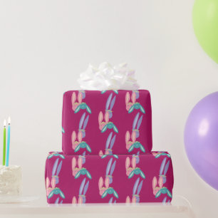 Papier Cadeau Mignon Amusant Coloré Rose Violet Turquoise Lapin