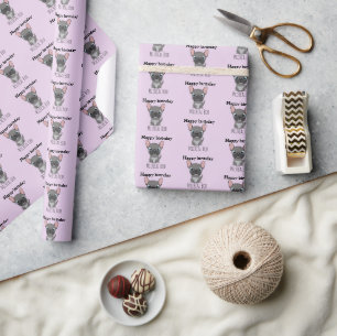 Papier Cadeau Mignon anniversaire gris pug chien violet