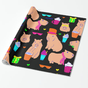 Papier Cadeau mignon capybara drôle animal noir