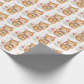 Papier Cadeau mignon chat gingembre avec fleurs (Coin)