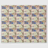 Papier Cadeau mignon chiot brun regardant père Noël traîner dans (Plat)