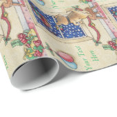 Papier Cadeau mignon chiot brun regardant père Noël traîner dans (Coin rond)