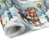 Papier Cadeau Mignon chiot teckel écharpe d'hiver confortable ar (Coin rond)