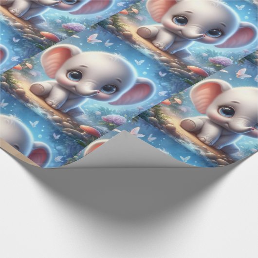 Papier Cadeau Mignon Éléphant Blanc Floral (Coin)
