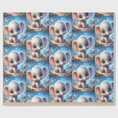 Papier Cadeau Mignon Éléphant Blanc Floral (Plat)