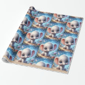 Papier Cadeau Mignon Éléphant Blanc Floral (Déroulé)
