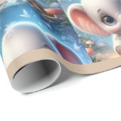 Papier Cadeau Mignon Éléphant Blanc Floral (Coin rond)