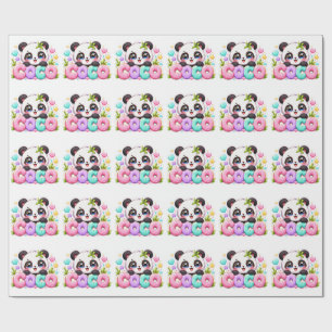 Papier Cadeau Mignon Kawaii Coco Panda Nom Pastel Rose Étincelan