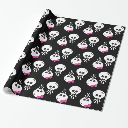 Papier Cadeau mignon kawaii emo garçon fille squelettes skuls (Déroulé)