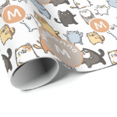 Papier Cadeau Mignon Kawaii Gros Chat de Dessin Animé Motif Sans (Coin rond)
