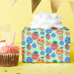 Papier Cadeau Mignon Kawaii Vert Orange Bleu Fruit Genre Neutre