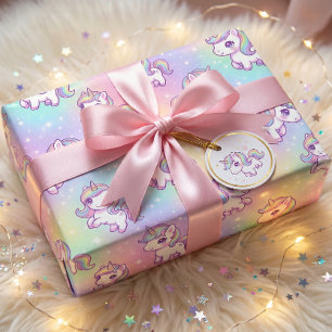 Papier Cadeau Mignon Licorne Kawaii Arc-en-ciel Pastel Magique