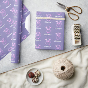 Papier Cadeau Mignon motif de hibou de remise de diplôme rose